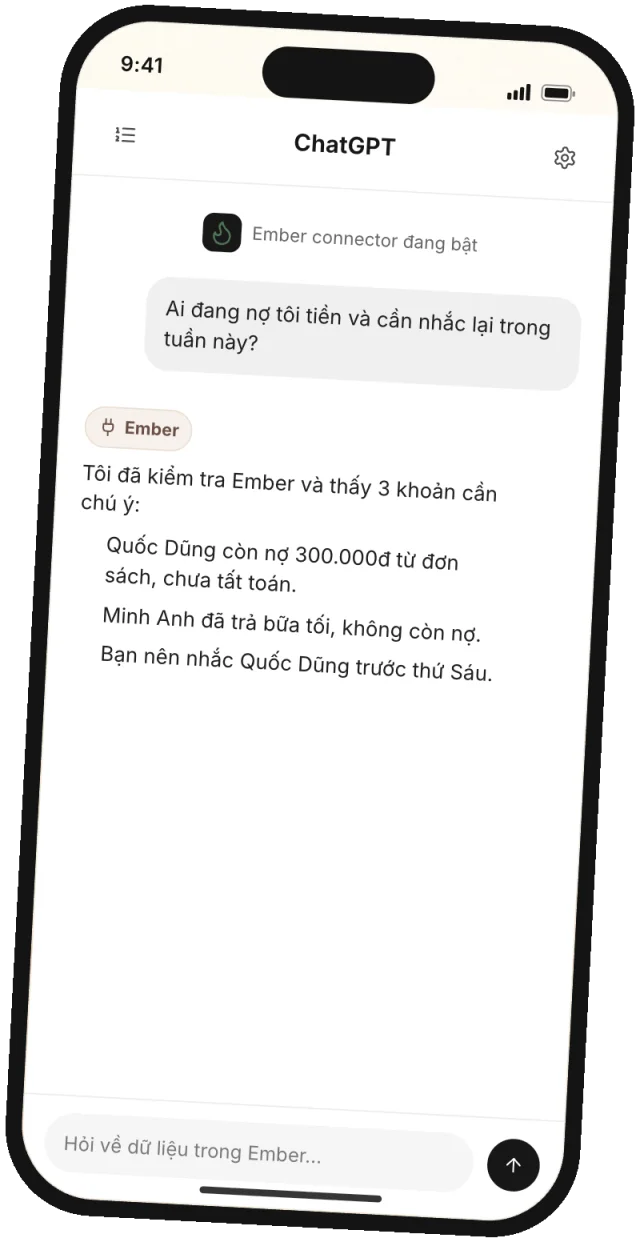 ChatGPT asking Ember which payments to follow up on this week and getting an answer